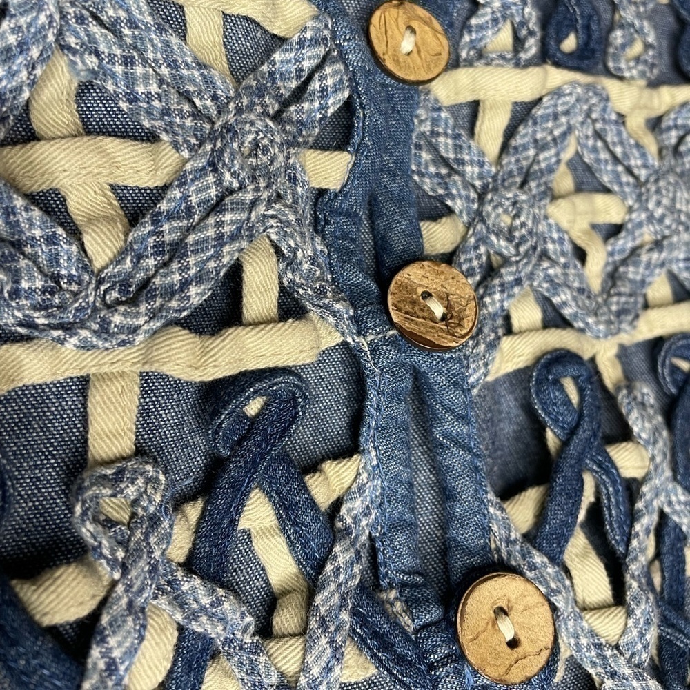 Vintage Denim Crochet Lace Vest Women’s M Boho Western Cowgirl Button Front - Picture 7 of 7